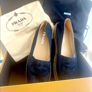 Brand new PRADA
Embroidered Denim Espadrilles
